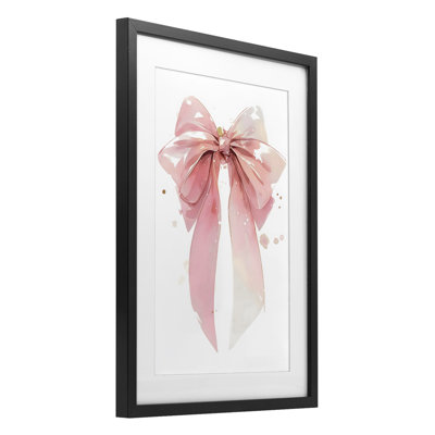 Modern Elegant Pink Bow Framed Print Under Glass, design by Creative Studio