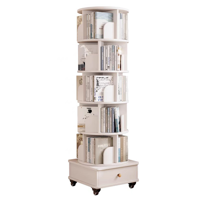 Bibliothèque de coin rotative 360 degrés à 6 niveaux avec tiroir