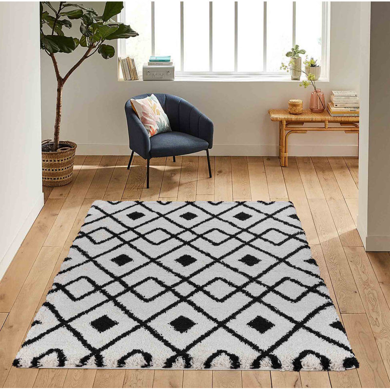Robby Geometric Shag Area Rug, Rectangle 120 x 170cm