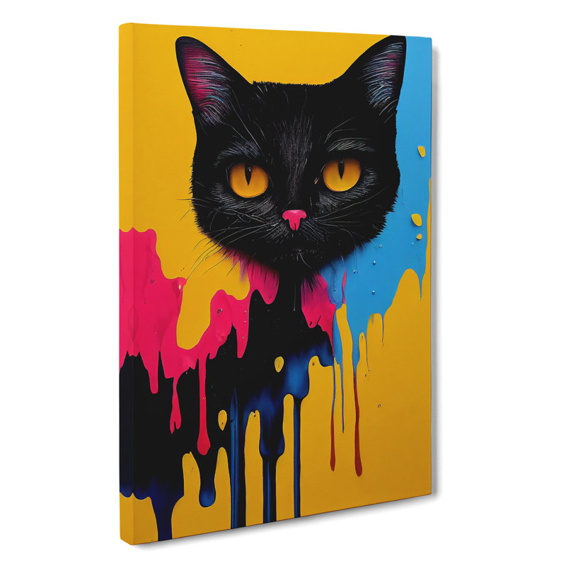 Painted Cat No.1 - Wall Art, 50cm H x 35cm W x 3cm D, Wrapped Canvas