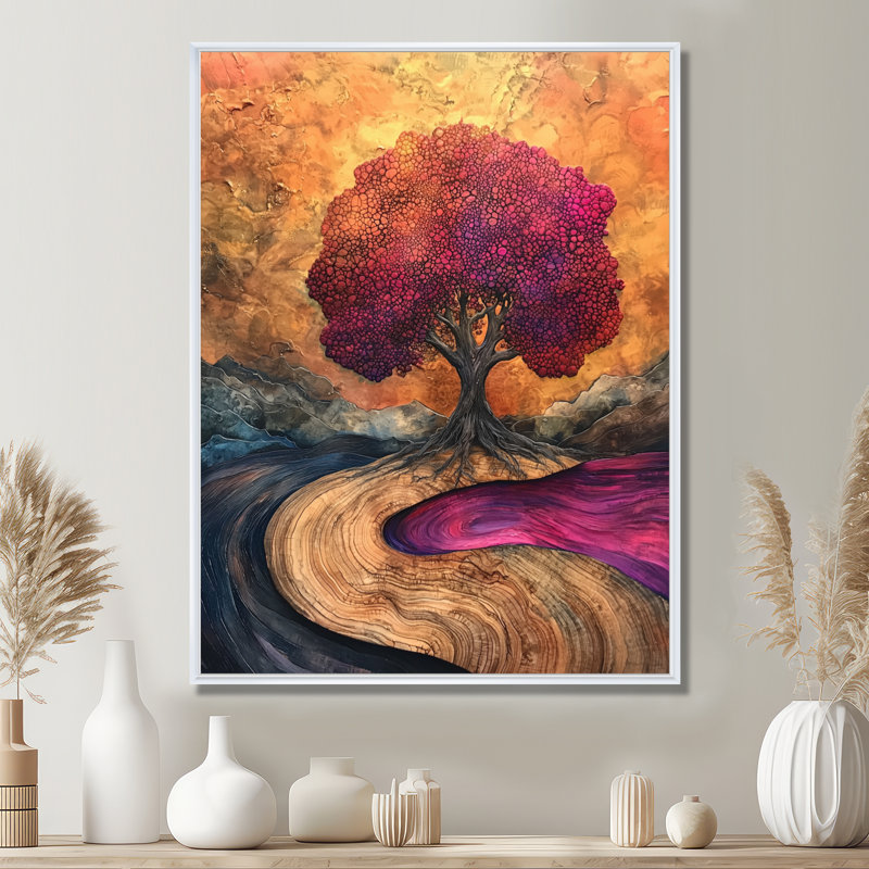 «Tree Of Life Into The River Of Existance», reproduction d'art sur toile, Reproduction avec cadre flottant, H 44 po x l 34 po