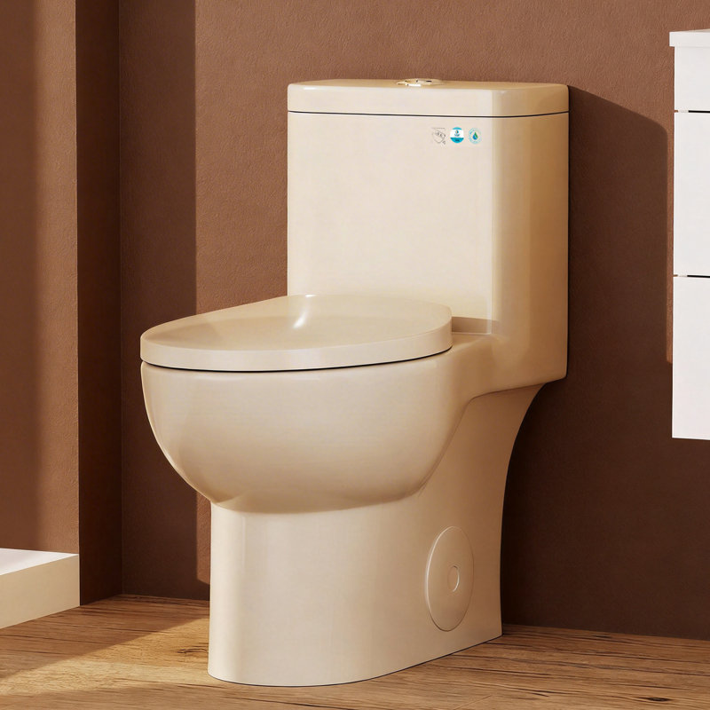 Toilette une pièce brute 12 po, hauteur confort 17 po ADA, chasse double 1,1 / 1,6 GPF, chasse siphonic tornado, cuve sans rebord - beige / kaki