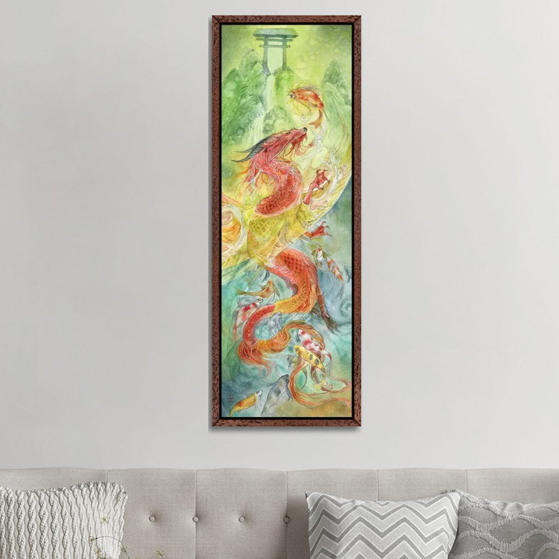 Dragongate by Stephanie Law - Panoramic Painting on Canvas, Classic Brown Wood Framed, 121.92 cm H x 40.64 cm W