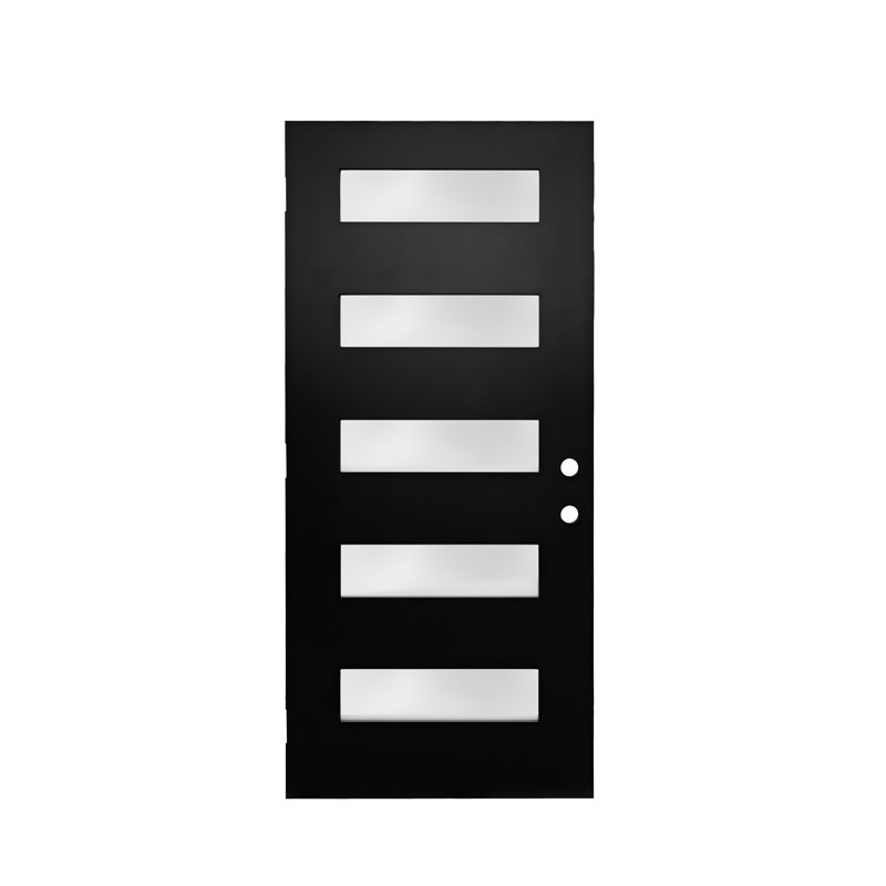 Porte d'entrée contemporaine 5 carreaux en fibre de verre, 91,4 cm x 203,2 cm (36 po x 80 po), verre dépoli, ouverture intérieure à gauche, noire, panneau seul