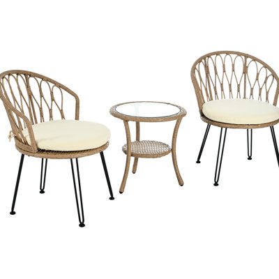 Outdoor Of 2 Seats And A Tempered Glass Round Table, Suitable For Relaxing, High - Load Table Single Chairs Balconies, Portable Comfortable, Rust Frame