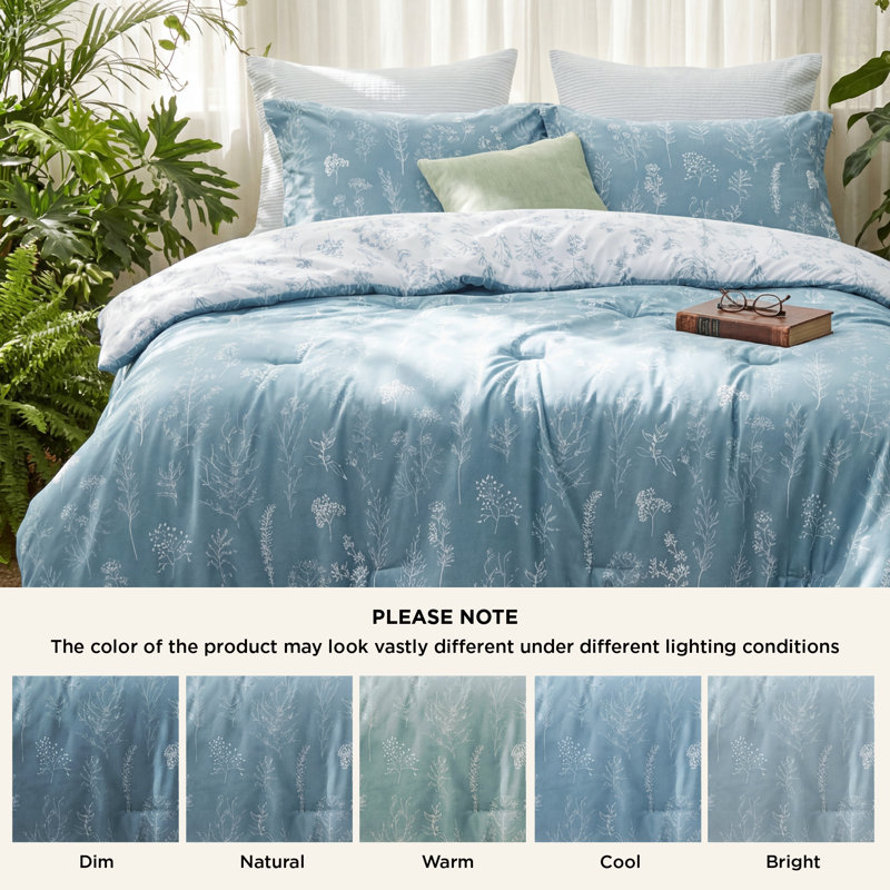 Bedsure Queen Comforter Set – 3-Piece Mineral Blue Botanical Floral Bedding, Reversible Soft Comforter with 2 Pillow Shams, Perfect for Spring Refresh & Cozy Bedroom Decor