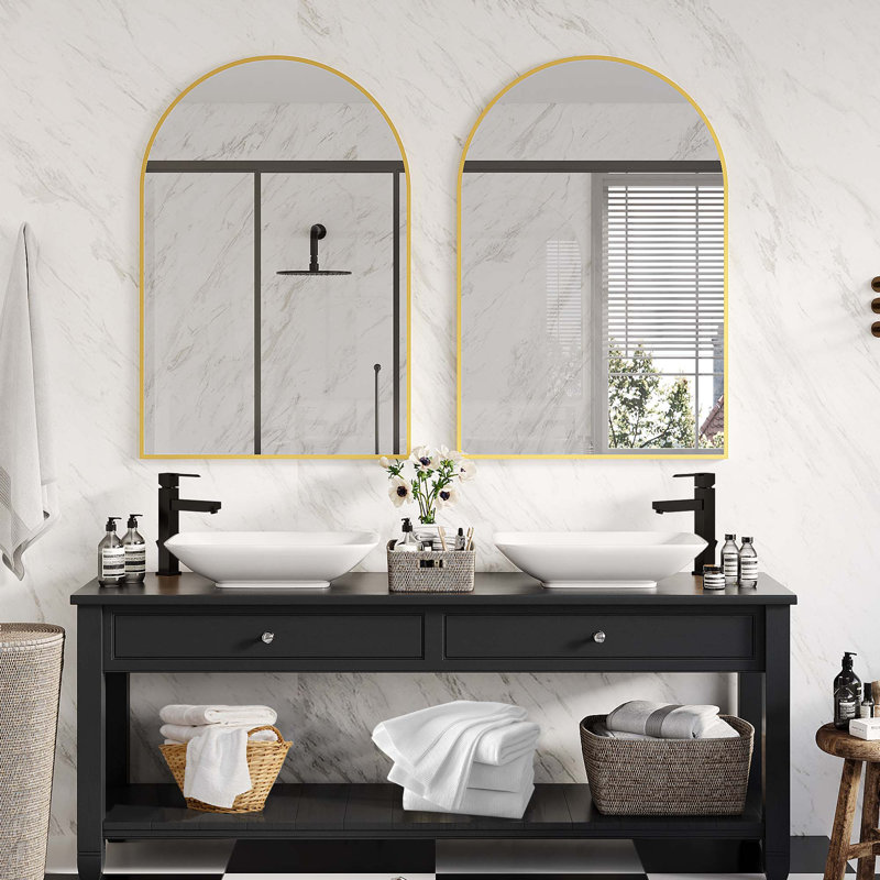 Modern Arched Wall Mirror – Metal Frame, Tempered Glass, Rust Resistant, Vanity Mirror for Bathroom, Bedroom, Living Room, Entryway, Hanging or Leaning