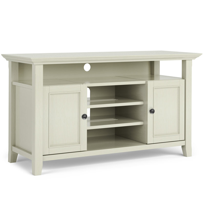 Antique White Quintuple-Tier Wood TV Stand with Cabinets