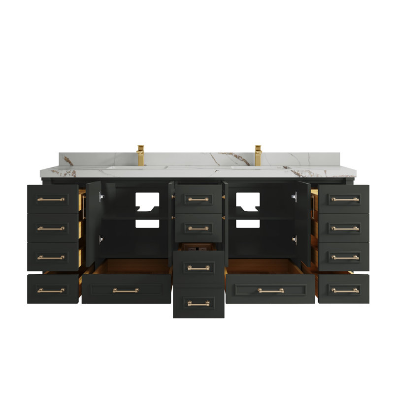 Aberdeen 84'' Double Bathroom Vanity with Top, Calacatta Gold