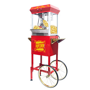 Machine à maïs soufflé, avec bouilloire de 8 oz, peut contenir jusqu'à 32 tasses, machine à maïs soufflé commerciale avec roues, ensemble de 3 cuillères à mesurer et 1 pelle à maïs soufflé, rouge