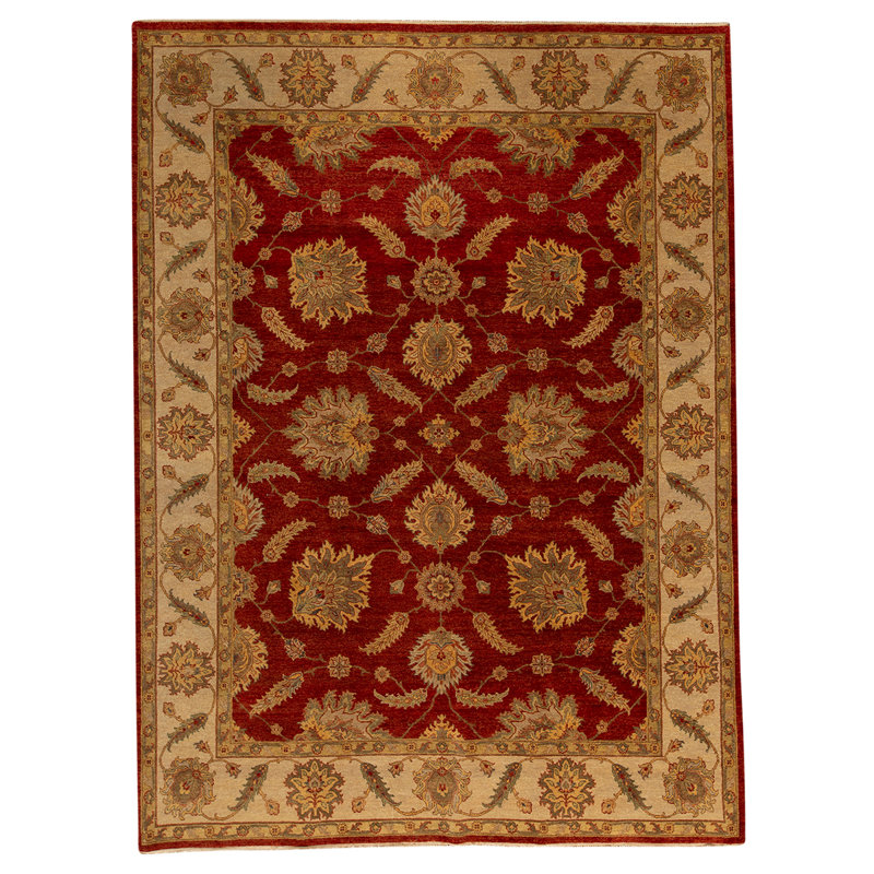 Tapis rouge / beige noué à la main de haute qualité