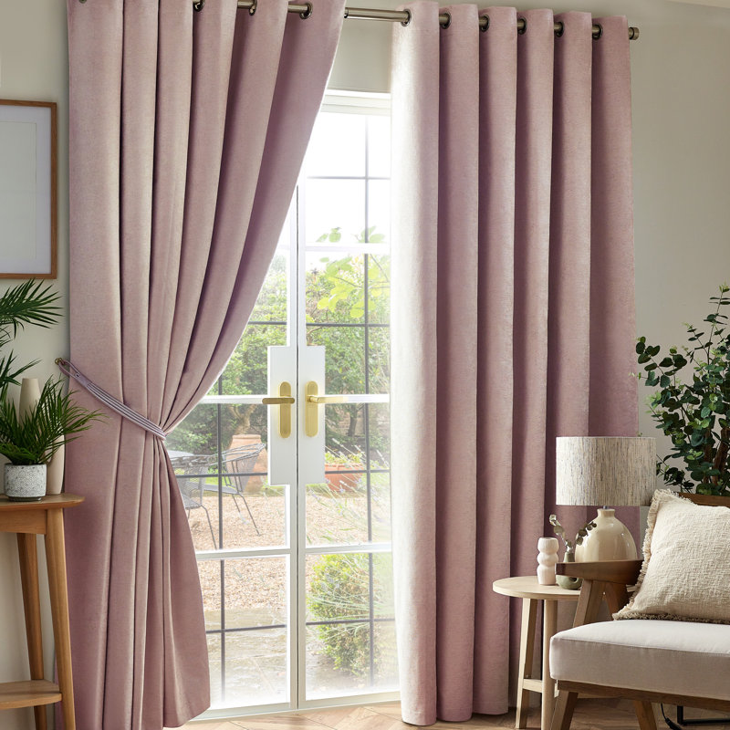 Eilfried Chenille Ring Top Eyelet Curtains, Pink, 168cm Width x 183cm Drop