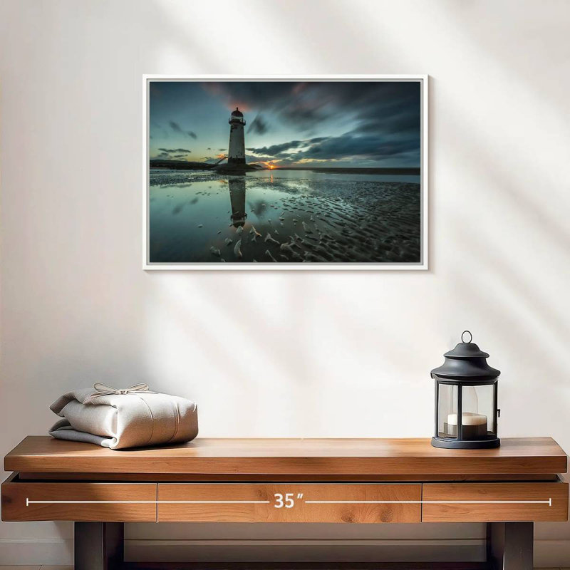 Phare de Point Of Ayr, 19 po x 13 po, Cadre flottant blanc