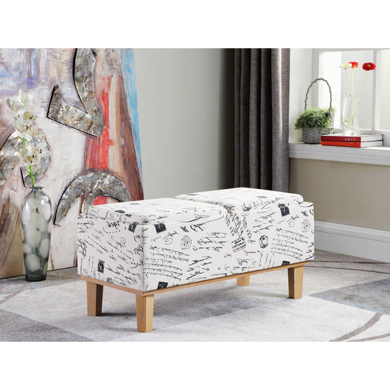 Banc de rangement rembourré Rafal, Lettre au pochoir