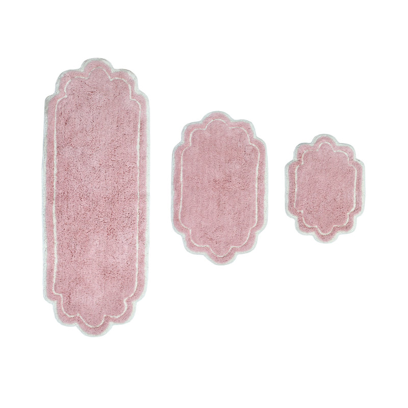 Dobrinka Cotton Bath Rug Set, Machine Washable, Quick Dry, Absorbent - 3 Piece Set, Pink