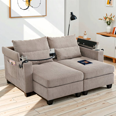 Canapé-lit convertible pour méridienne avec ports USB, porte-gobelets et accoudoirs de rangement
