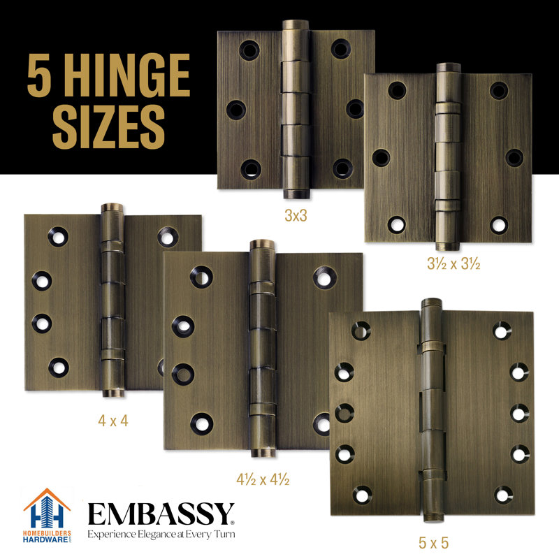 3 X 3 Solid Brass Architectural Hinge With Acorn Tips, Antique Brass