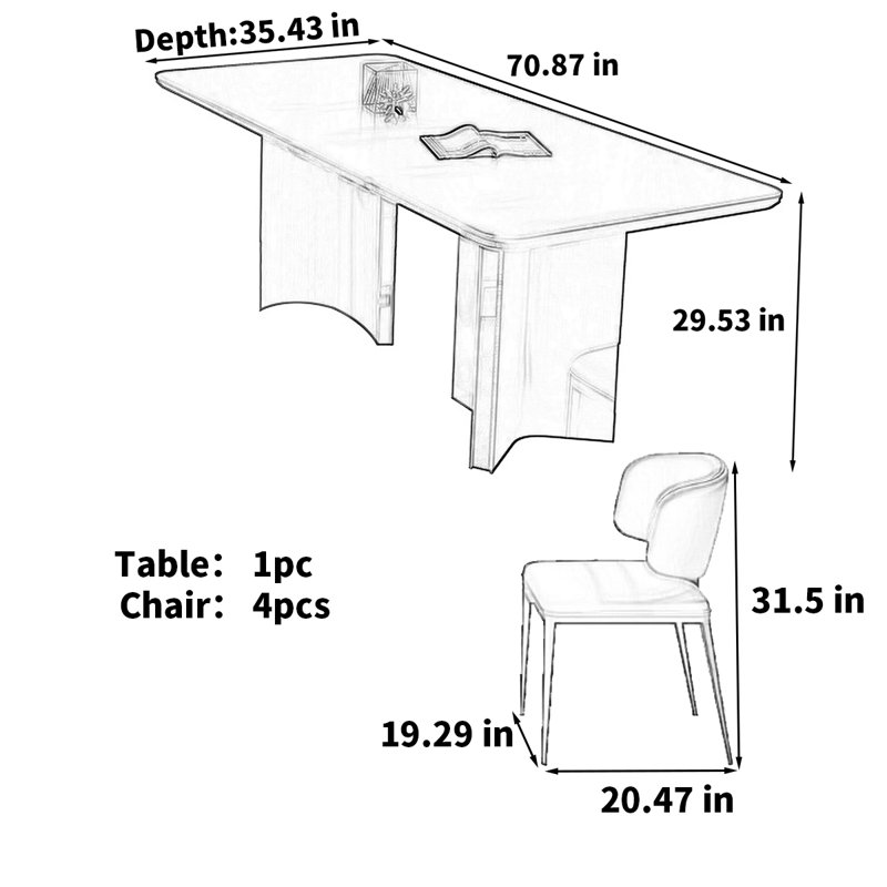 Table rectangulaire légère et moderne, H 29,53 po x l 70,87 po x l 35,43 po