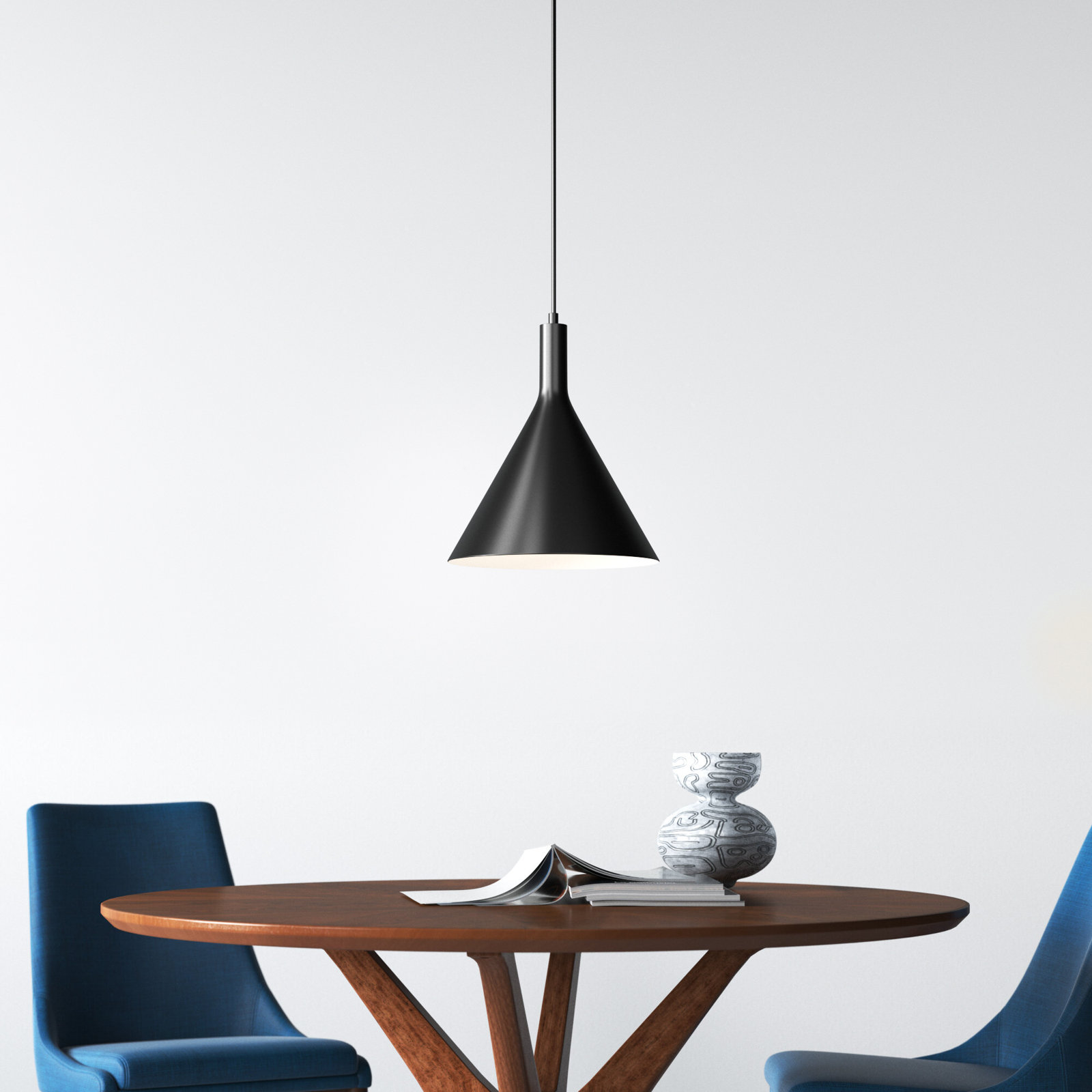 Laroche 1-Light Dimmable Dome Pendant with Adjustable Height , 14.5" H x 12" W x 12" D, Matte Black