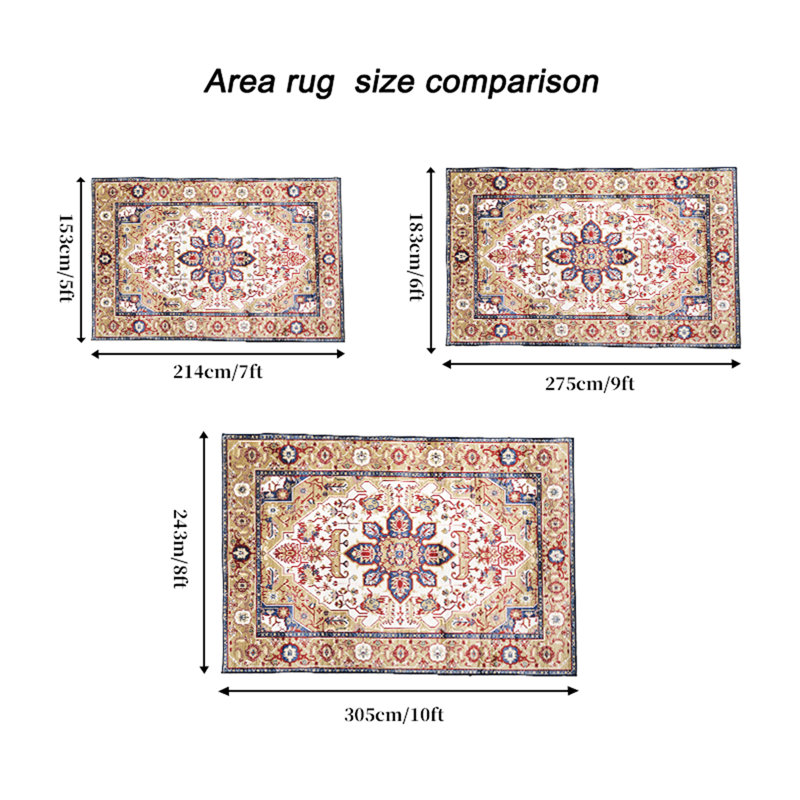 Area Rug,  5X7 Vintage Bohemia Large Persian Non-Slip Washable Rug For Living Room Kitchen Bedroom Living Room Flower Design