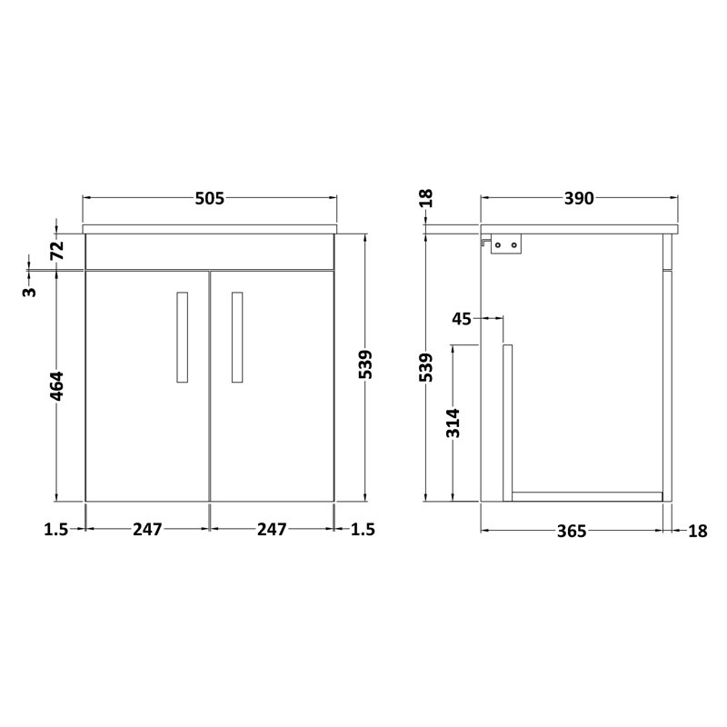 Athena 50.5cm Single Bathroom Vanity Base Only, Anthracite Woodgrain