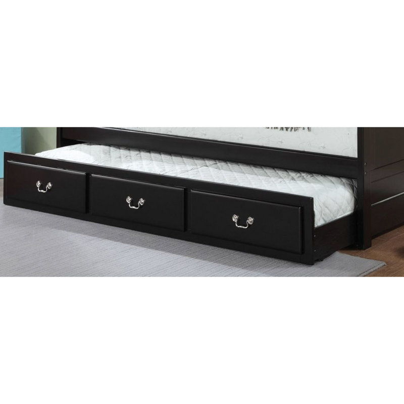 Classic Black Twin Daybed With Roll-Out Trundle - Wood Panel Frame, 13-Slat Support & No Box Spring - Sophisticated Look
