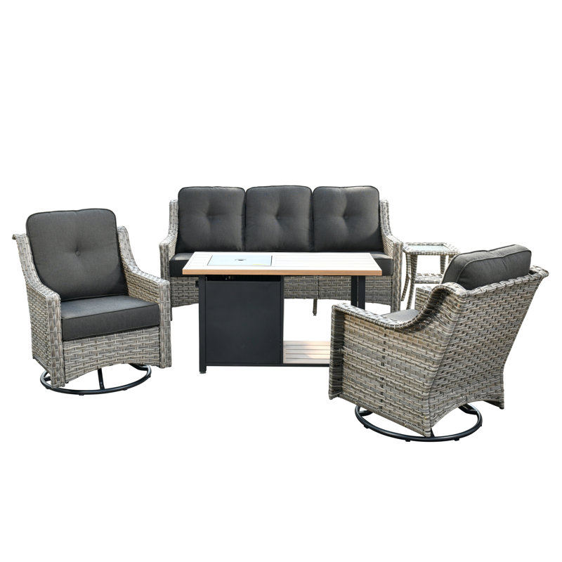 Ensemble de conversation avec canapé et coussins 5 pièces, Gris foncé