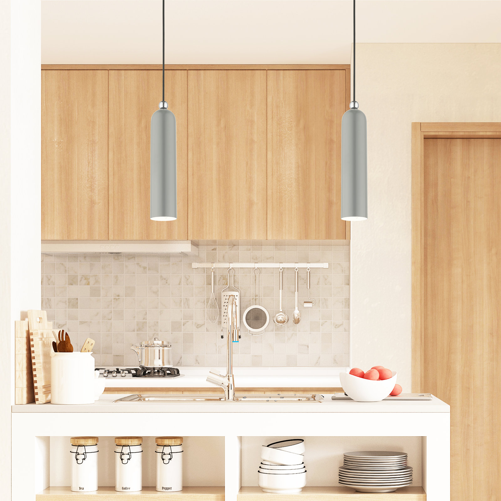 Hanne 1 - Light Single Cylinder Pendant, Shiny Light Gray