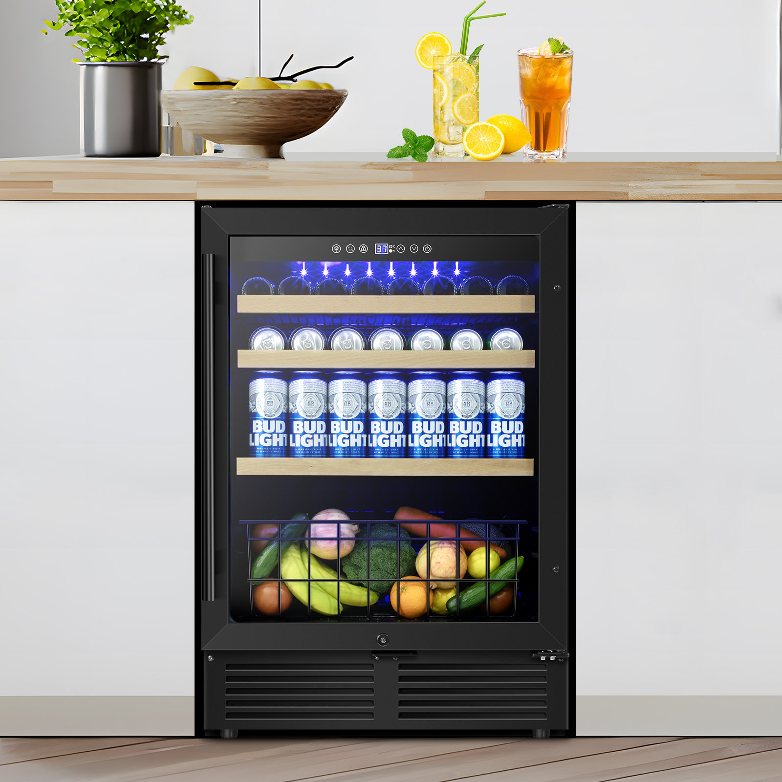 24" Beverage Refrigerator 210 Cans Beverage Cooler Reversible Door Recessed Black Beer Fridge With 1 Basket | Fridge.com