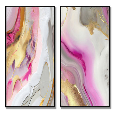«Pink and Gold Marble Abstract I», 2 pièces sur toile
