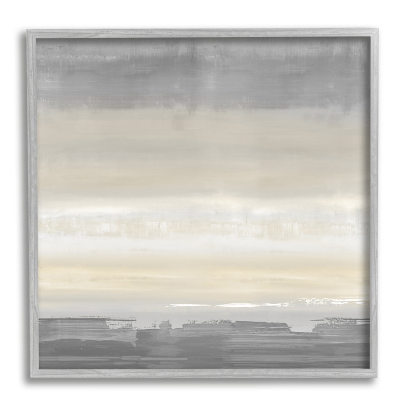 Paysage gris abstrait encadré sur bois, Estampe numérique Farmhouse, H 20 po x l 16 po x P 1,5 po