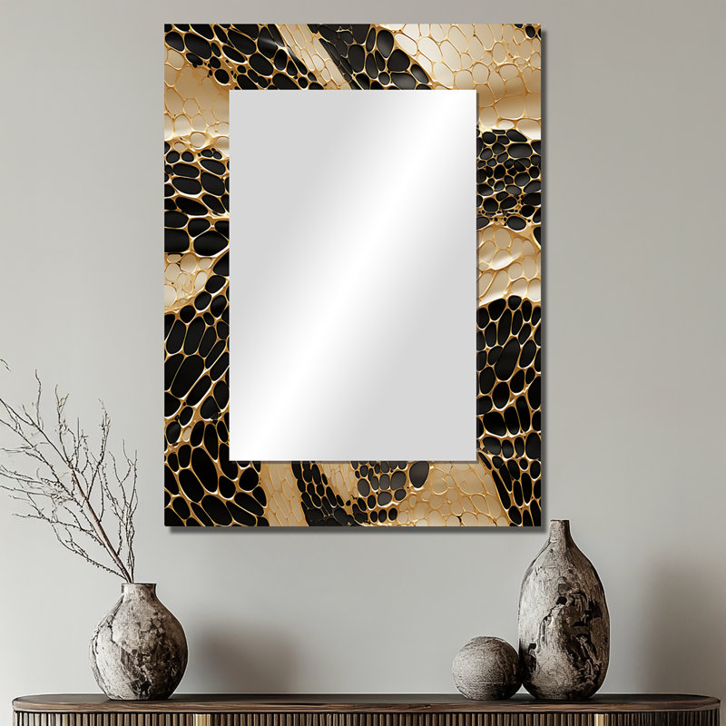 Kirkland Opulence dorée en noir et or - miroir mural en marbre, miroir décoratif moderne, impression d'art en métal