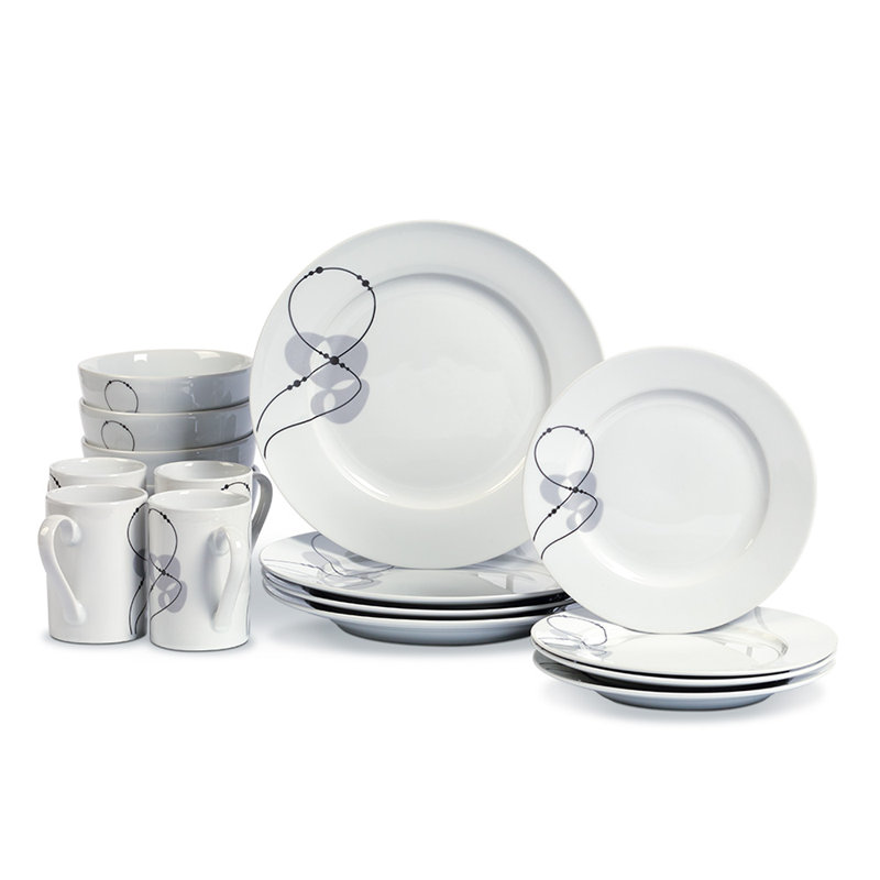 Jacqueline White Porcelain Round Dinnerware Set, Service for 4