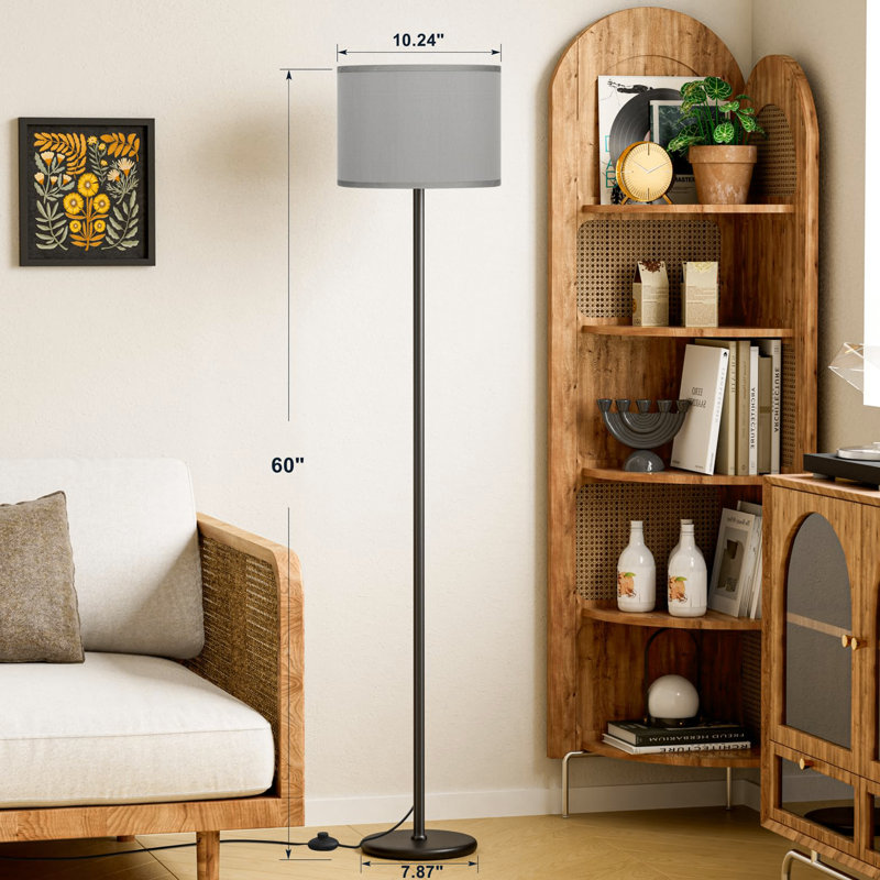 61'' Modern Floor Lamp With Shade(without Bulb), Tall Lamps For Living Room, Bedroom, Office, Dining Room, Black, Gray