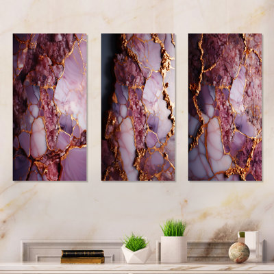Rose et or, agate de marbre, rivière I - ensemble de 3 reproductions d'art abstrait
