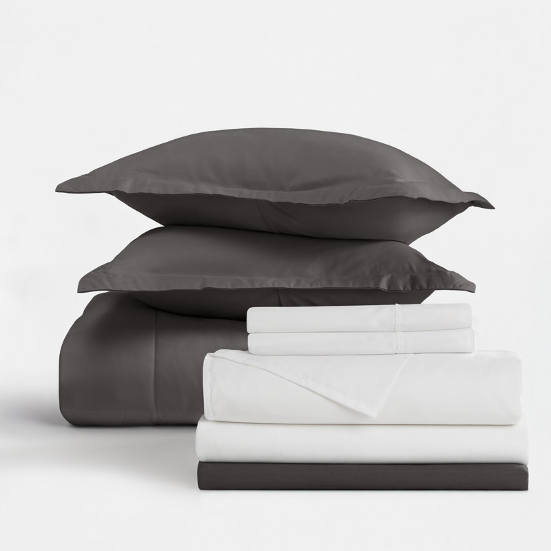 Ensemble de literie en microfibre Becky Cameron, Édredon grand et 7 pièces supplémentaires, Gris