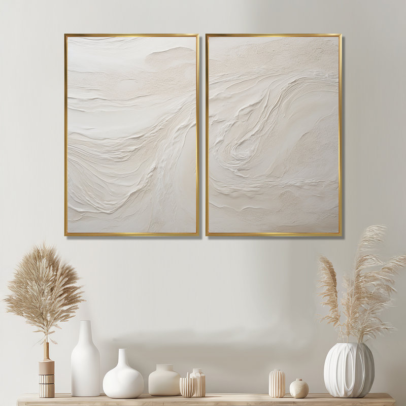Clate - Beige Printed Wall Art 2-Pieces, Floater Framed Print without Mat, 36" H x 48" W, Gold