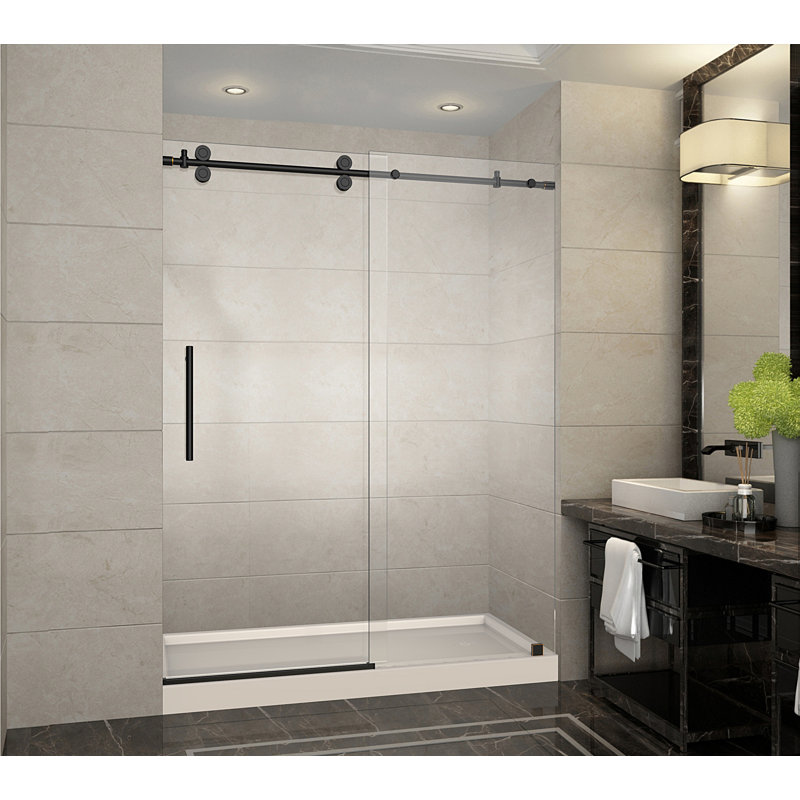 Langham 77.5" H Frameless Shower Door, Clear, Center Drain