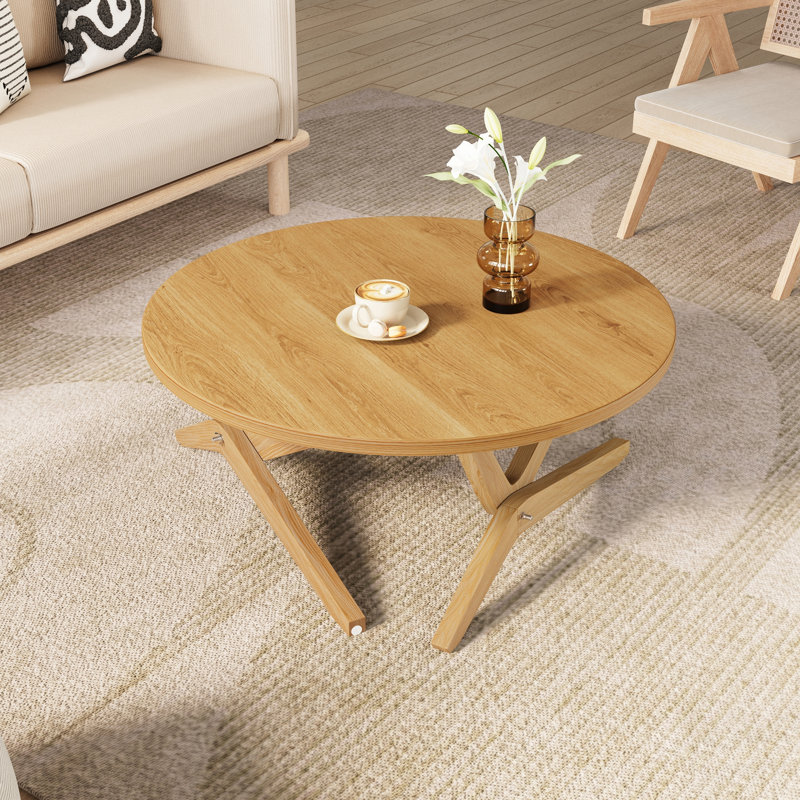 Round 2-In-1 Transformer Coffee Table With Adjustable Height, Solid Wood, Versatile For Small Spaces