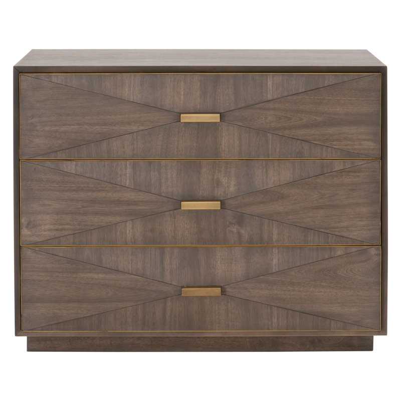 Burnished Brown Acacia Veneer Transitional 3-Drawer Nightstand