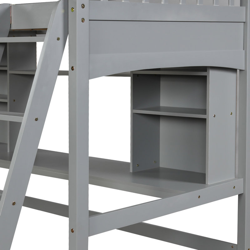 Lit mezzanine simple gris - fonctionnel et polyvalent avec tablette intégrée pour la durabilité Bureau, tablettes, Gris