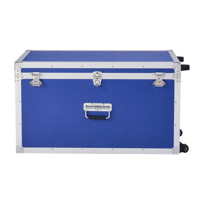 Metal Storage Trunk, Set of 2, Wooden Suitcase Storage Boxes with Padlocks, Large Trunk Includes Casters & 3 Metal Handles, Decorative Store Chest with Lids for Travel, Apartment, Dorm, Blue