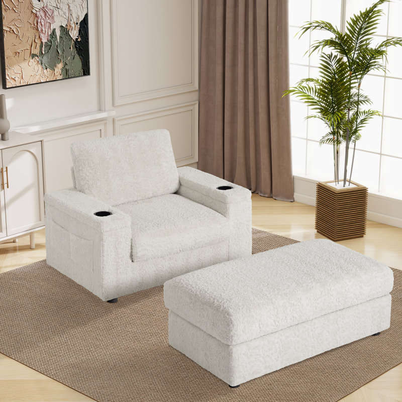 Chaise longue rembourrée l 41,98 po avec porte-gobelets, Polyester beige