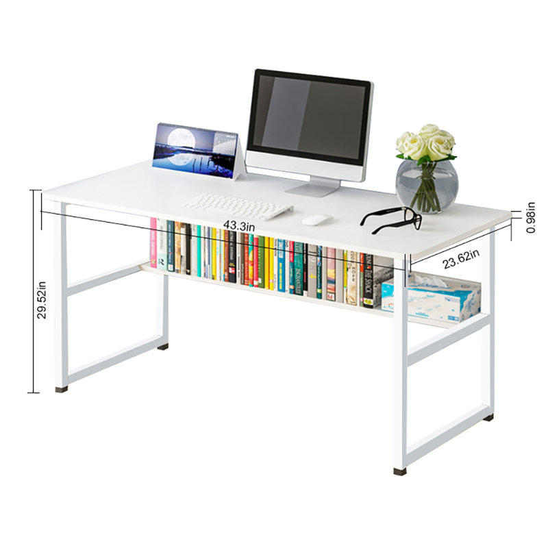 Sandita Computer Desk with Open Shelves, Office/Home Universal Storage Desk, Writing Desk Computer Desk with, White