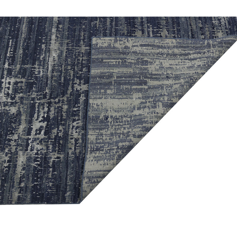 Tapis rectangulaire en laine / soie noué à la main bleu marine / beige, Rectangle 12 pi x 15 pi