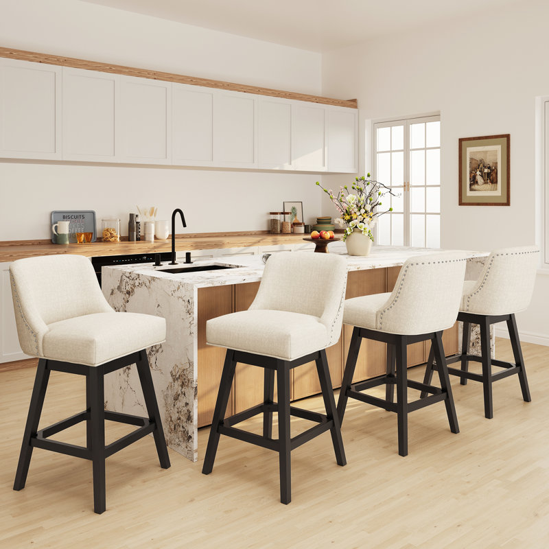 360°Bar Counter Stool with Solid Wood Frame, Beige