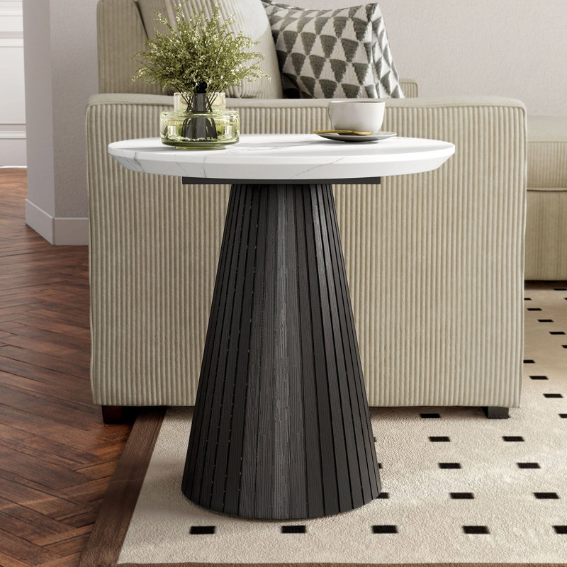 Housel Faux Marble Round End Table
