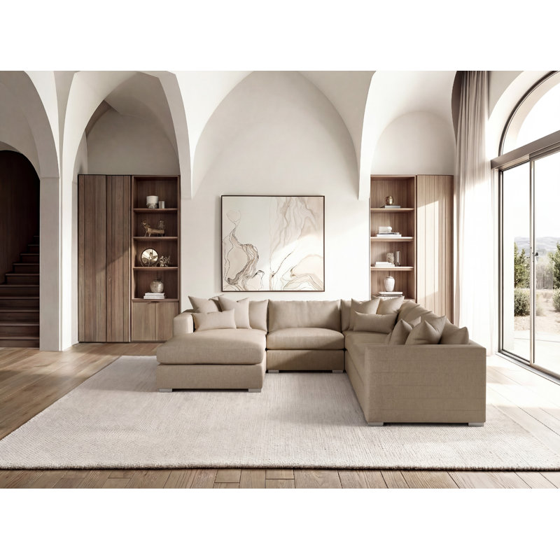 Sectional, Tan Polyester