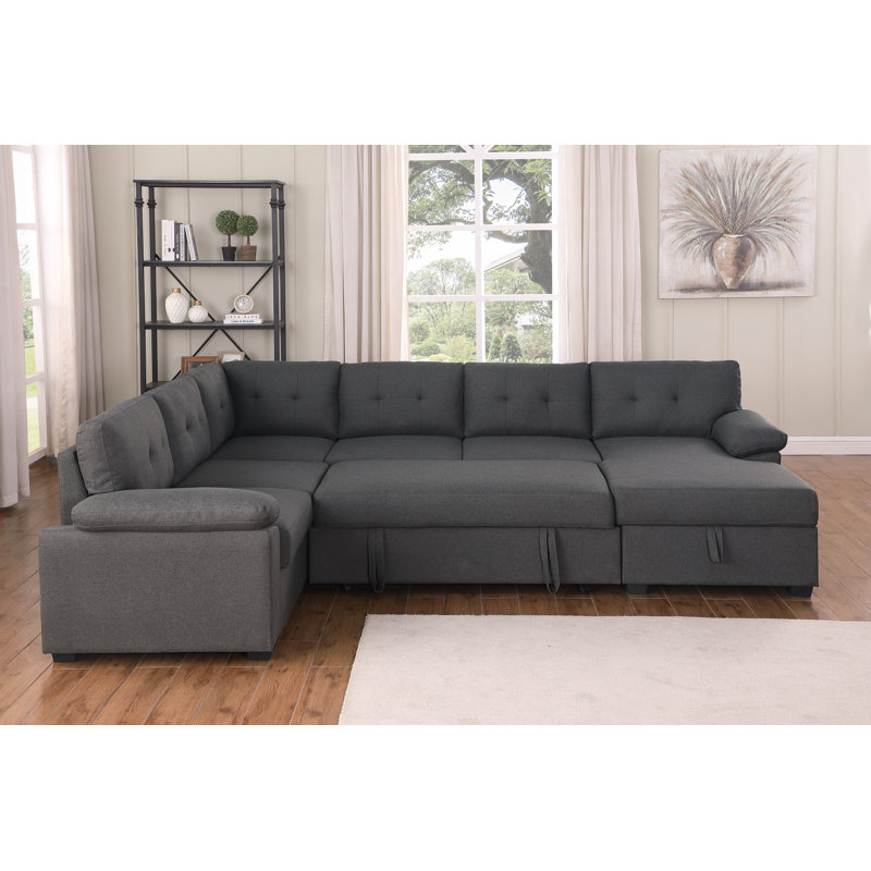 Canapé-lit modulaire rembourré et méridienne, Polyester gris foncé