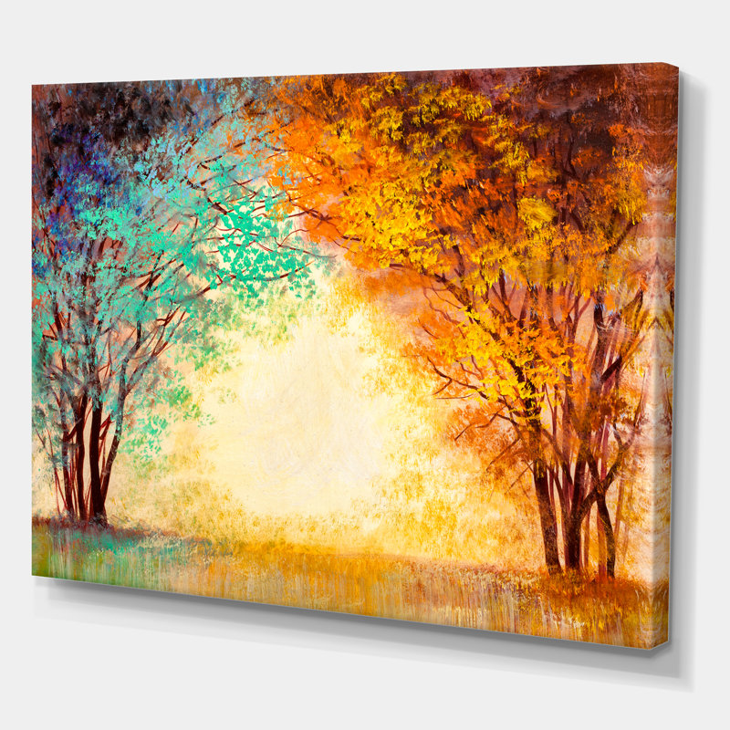 «Autumn Coloured Forest Treescape», reproduction d'art sur toile, H 30 po x l 40 po x 1,5 po, Toile tendue
